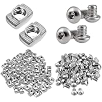 50pcs T-Nut M5 Tuercas T Ranura + 50pcs M5x8 Tornillos Hexagonales para Perfil Alumnio Extrusión